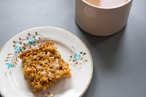 Coconut flapjacks with lemon icing