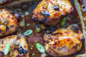 sticky chicken with soy and chilli after roasting