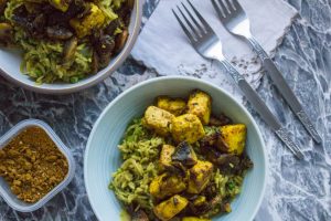 vegetable keema rice with crispy paneer