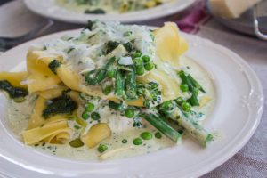 Layered lasagne with green vegetables