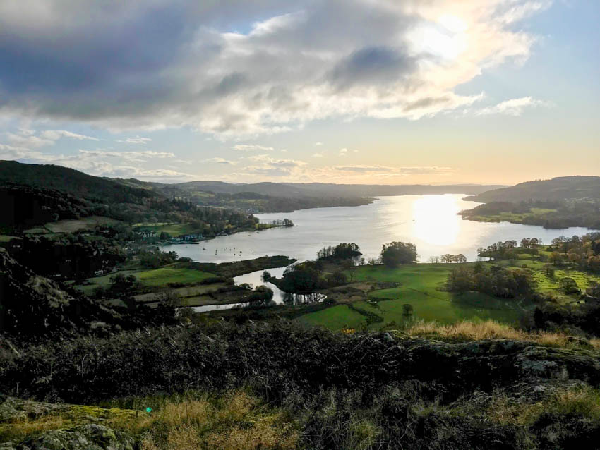 Lake Windermere from Loughrigg Fell, exploring the lake district on a walk