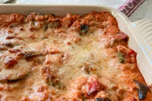 close up of vegetable lasagne