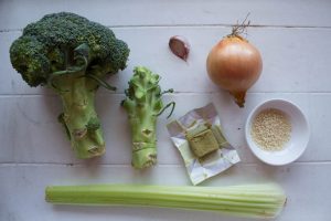 Ingredients for broccoli stalk soup