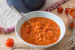 bowl of lentil and tomato soup