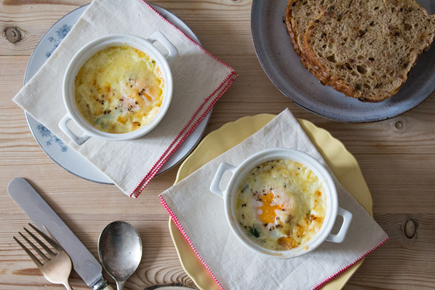 Baked Eggs with Spinach and Cheddar