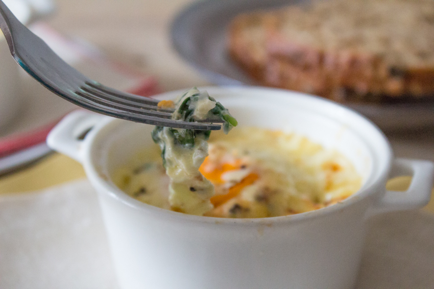 Baked Eggs with Spinach and Cheddar