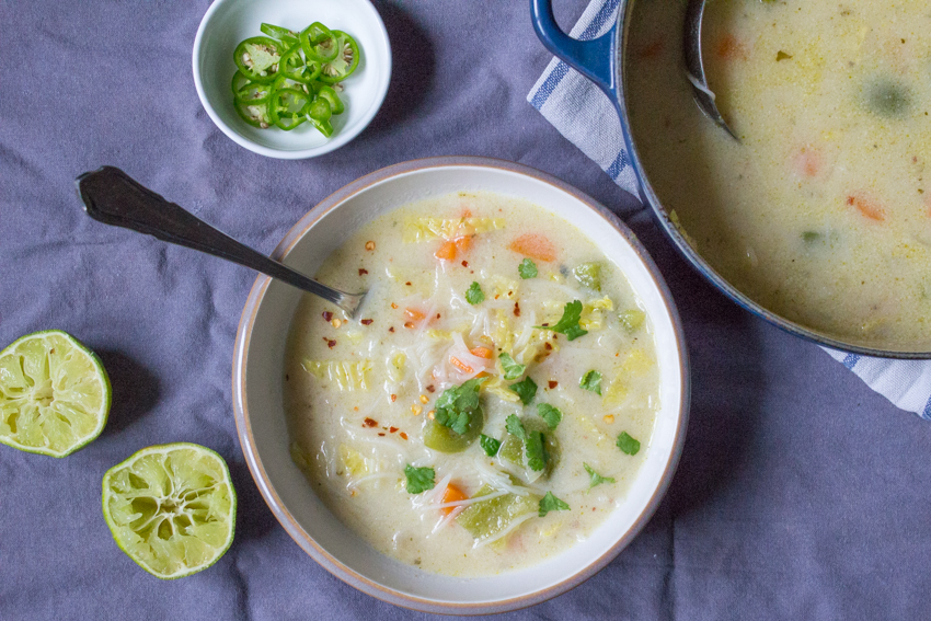 Green Thai Vegetable Soup with Noodles