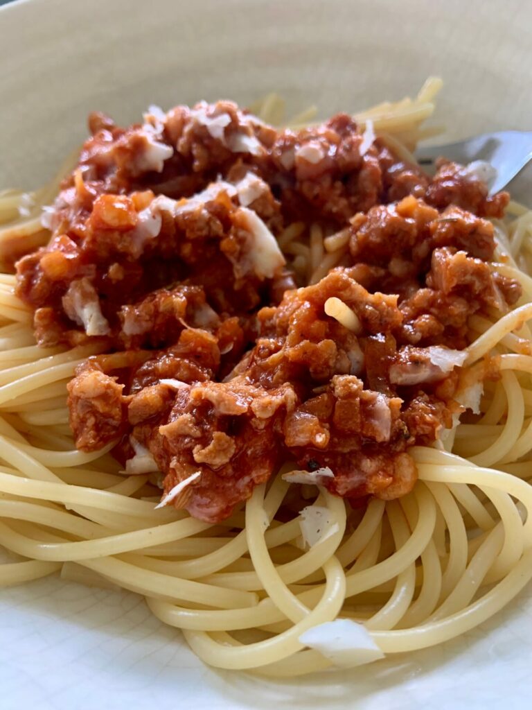 Sausage meat ragu and spaghetti